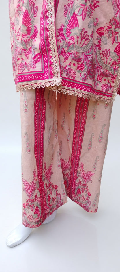 PINK CO-ORD SET LAWN UNSTICHE/STITCHED 3 PIECE SUIT
