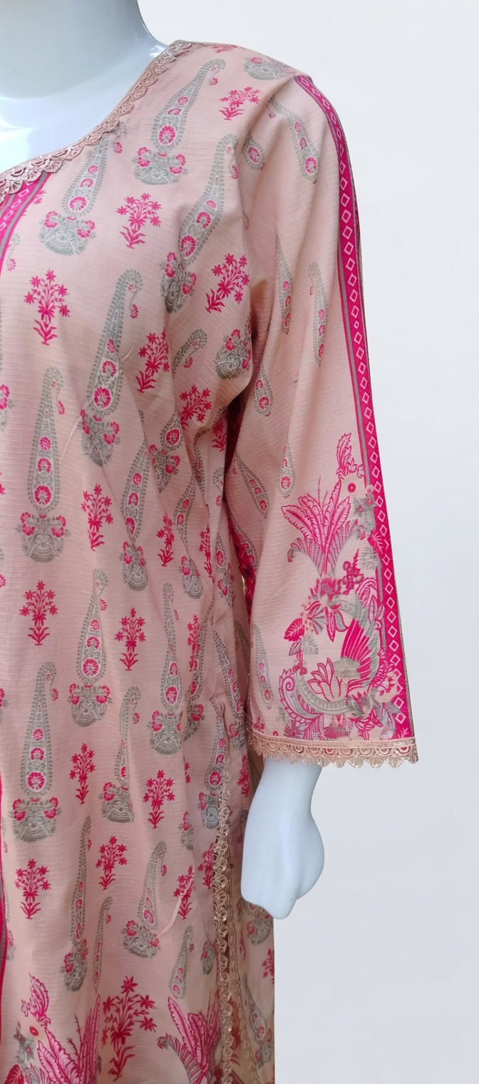 PINK CO-ORD SET LAWN UNSTICHE/STITCHED 3 PIECE SUIT