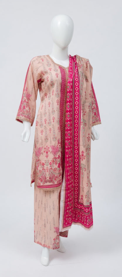 PINK CO-ORD SET LAWN UNSTICHE/STITCHED 3 PIECE SUIT