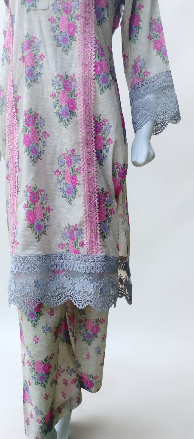 FLORAL GREY COLOURED LAWN UNSTITCHED/STITCHED 3 PIECE SUIT