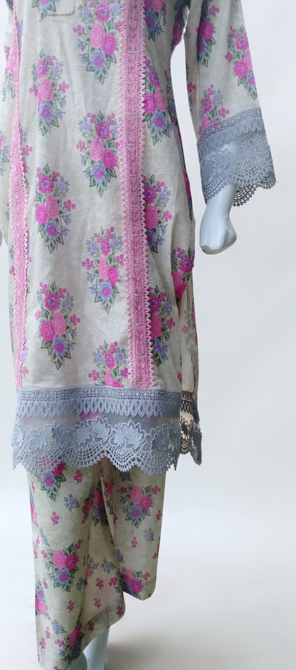 FLORAL GREY COLOURED LAWN UNSTITCHED/STITCHED 3 PIECE SUIT