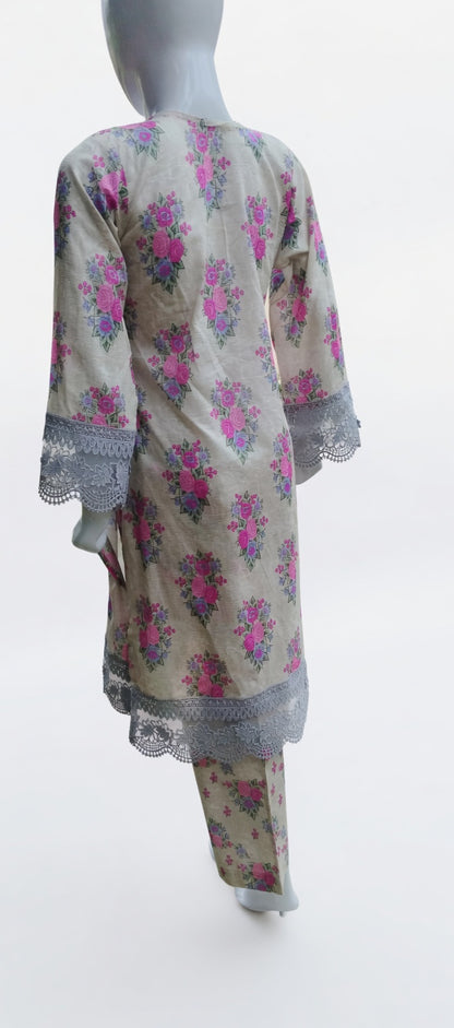 FLORAL GREY COLOURED LAWN UNSTITCHED/STITCHED 3 PIECE SUIT